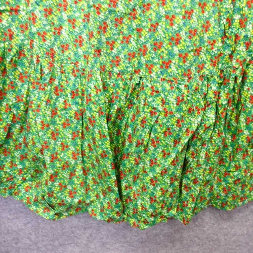 Vintage Floral Maxi Skirt Womens XS Green Ditsy Garden Tiered Boho Cottage‎ 70s